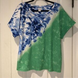 Chico’s Zenergy Tie-Dye Blue and Green Women's Short Sleeve Top